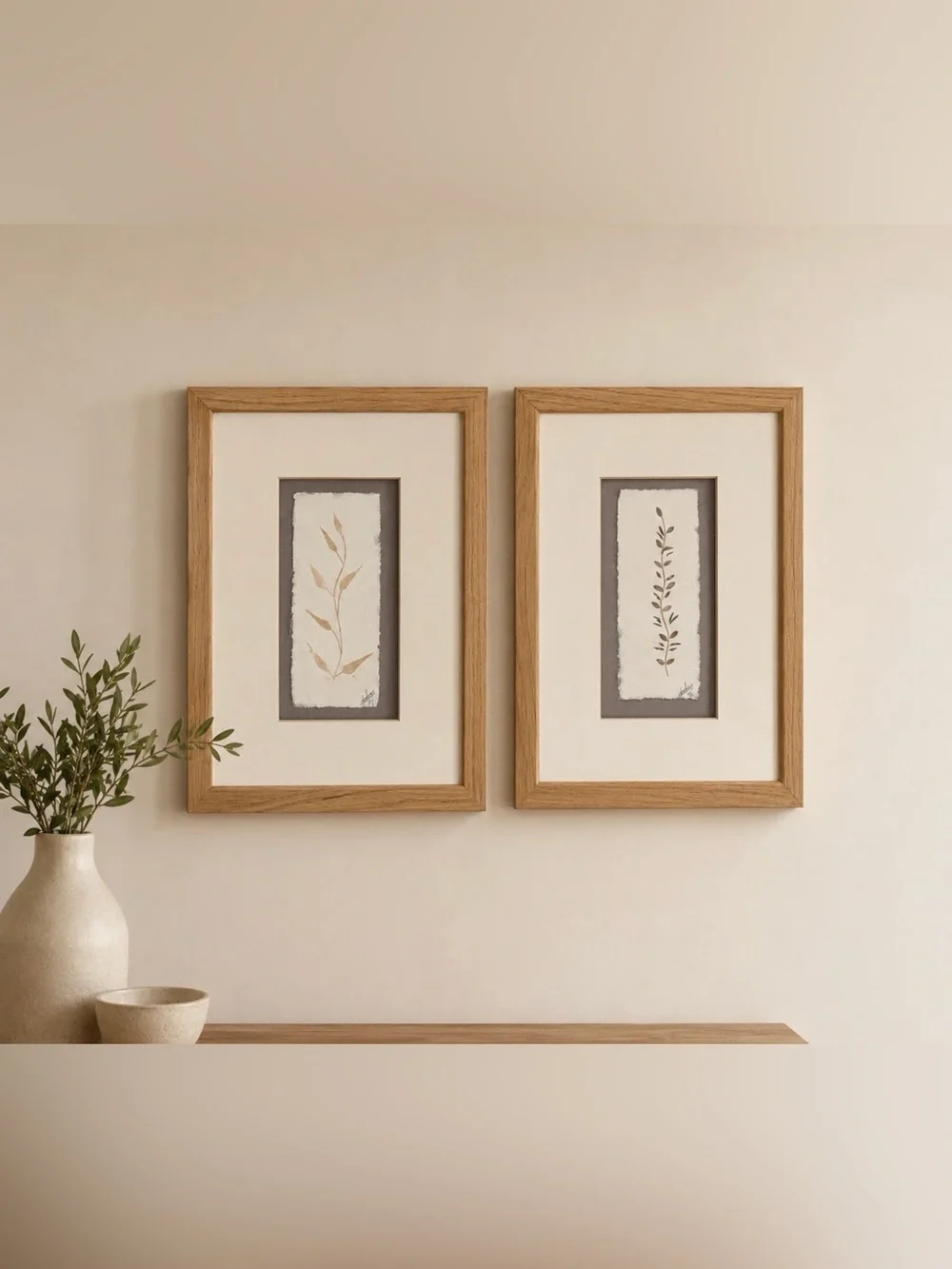Neutral Botanical Framed Wall Art - Beige, Cream, Brown, Gray